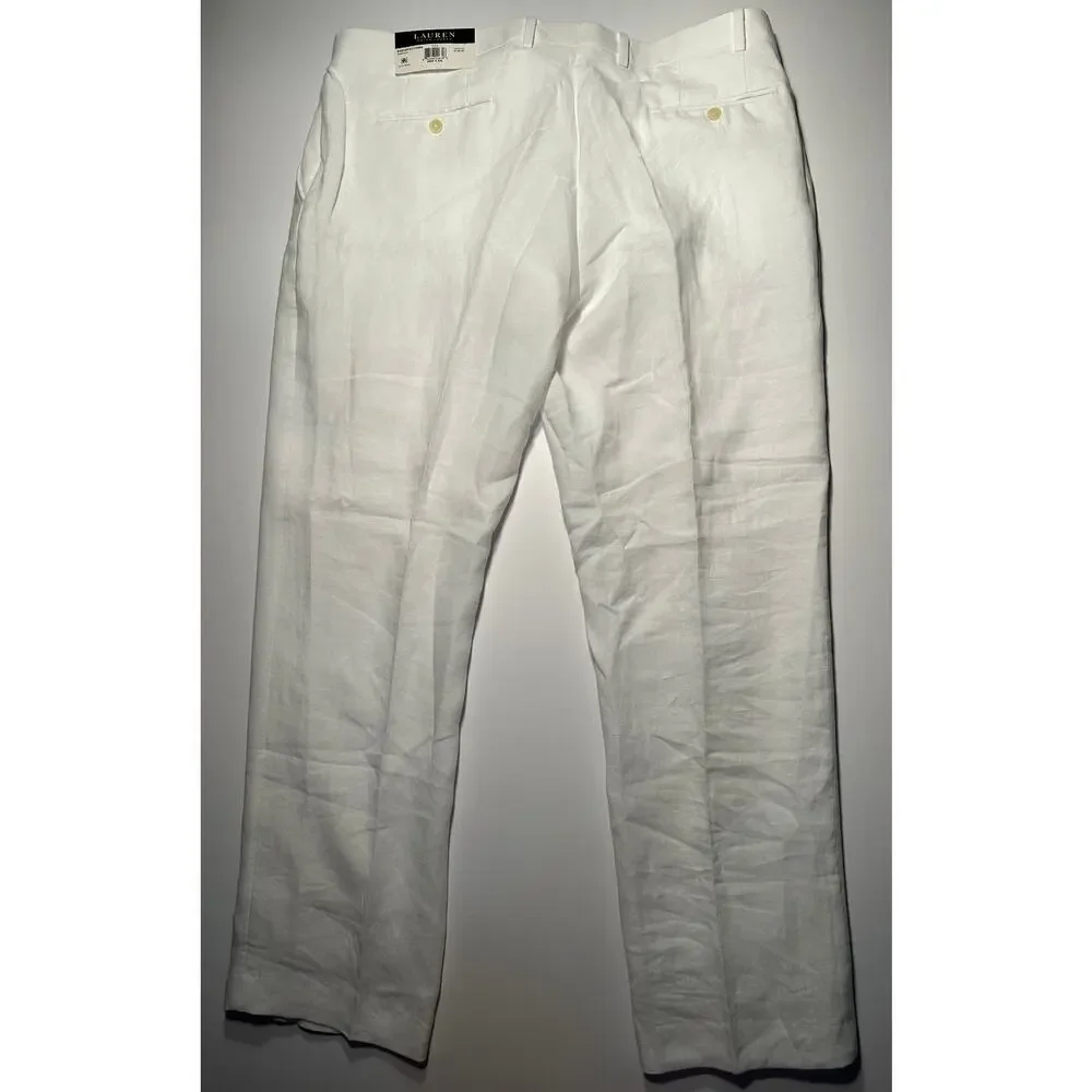 Lauren Ralph Lauren Men’s White Linen Suit 46R Jacket 40x30 Pants UltraFlex NEW!